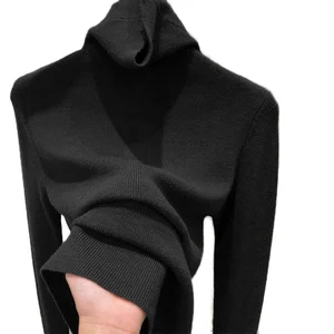 Turtleneck Soft Bottom Knitted Casual Autumn Front Logo Anti-Wrinkle Breathable Slim Candy Color Women's Pullover Sweater