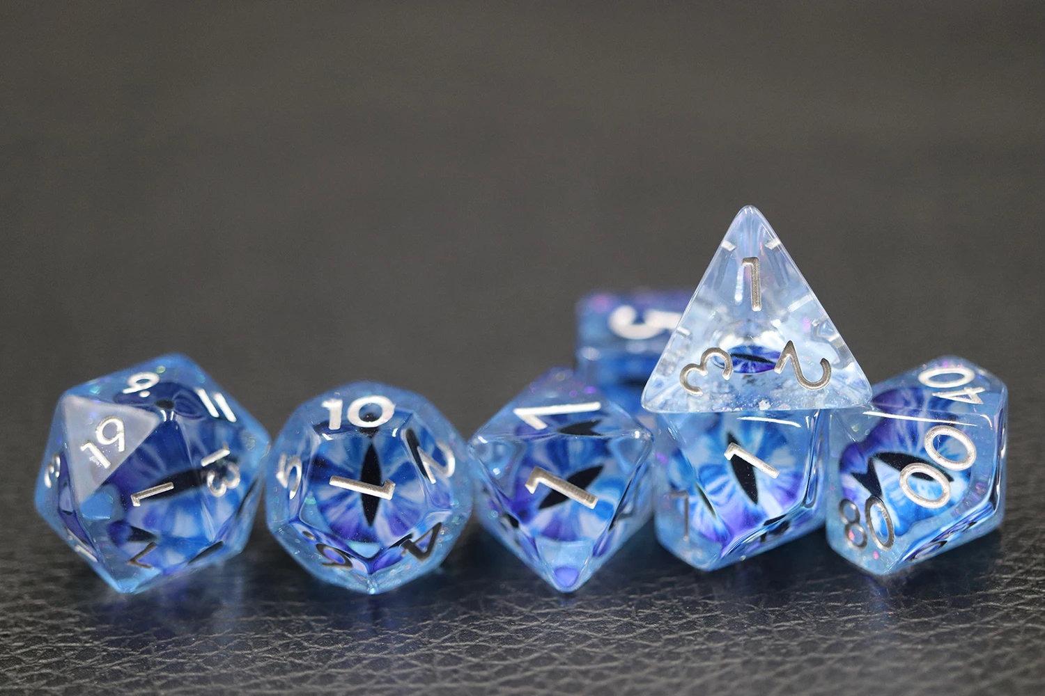 7-Piece Blue Dragon Eye Resin D&D Dice Set Polyhedral Soft Edge for Dungeons and Dragons Players supplier