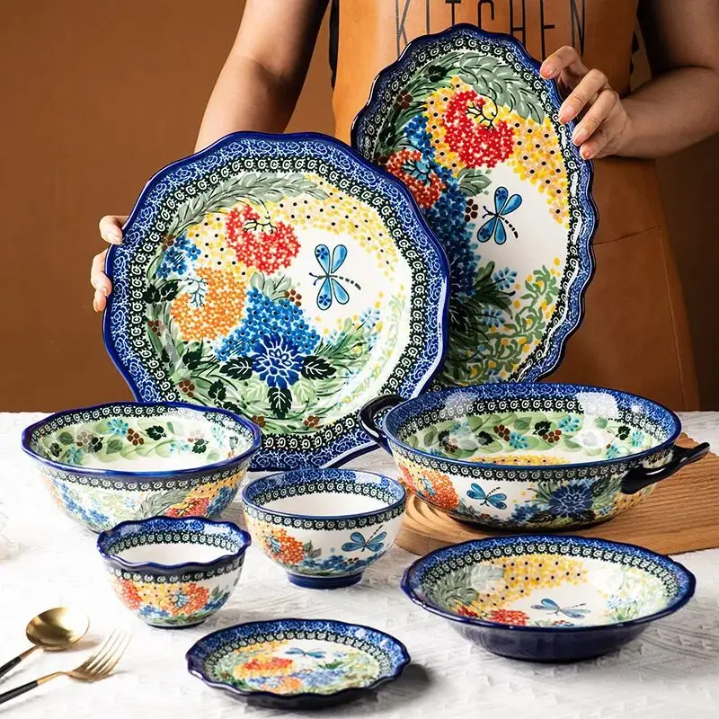 2023 New Style Polish Ceramic Hand-painted Plate Bowl Dinner Sets