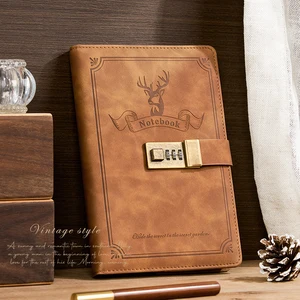 Custom Logo Password Lock Journal Diary Combination Lock Digital Locked Notebook A5 PU Leather Hardcover Password Notebook