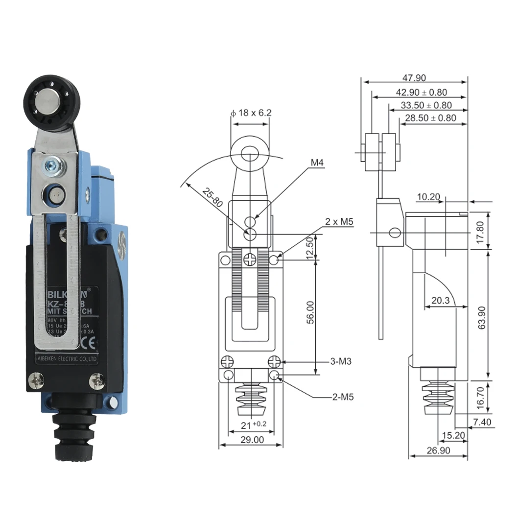 High Quality Factory Price Adjustable Roller Pendulum Rod Type Limited Switch IP64 Waterproof 250V AC 10A Limit Switch