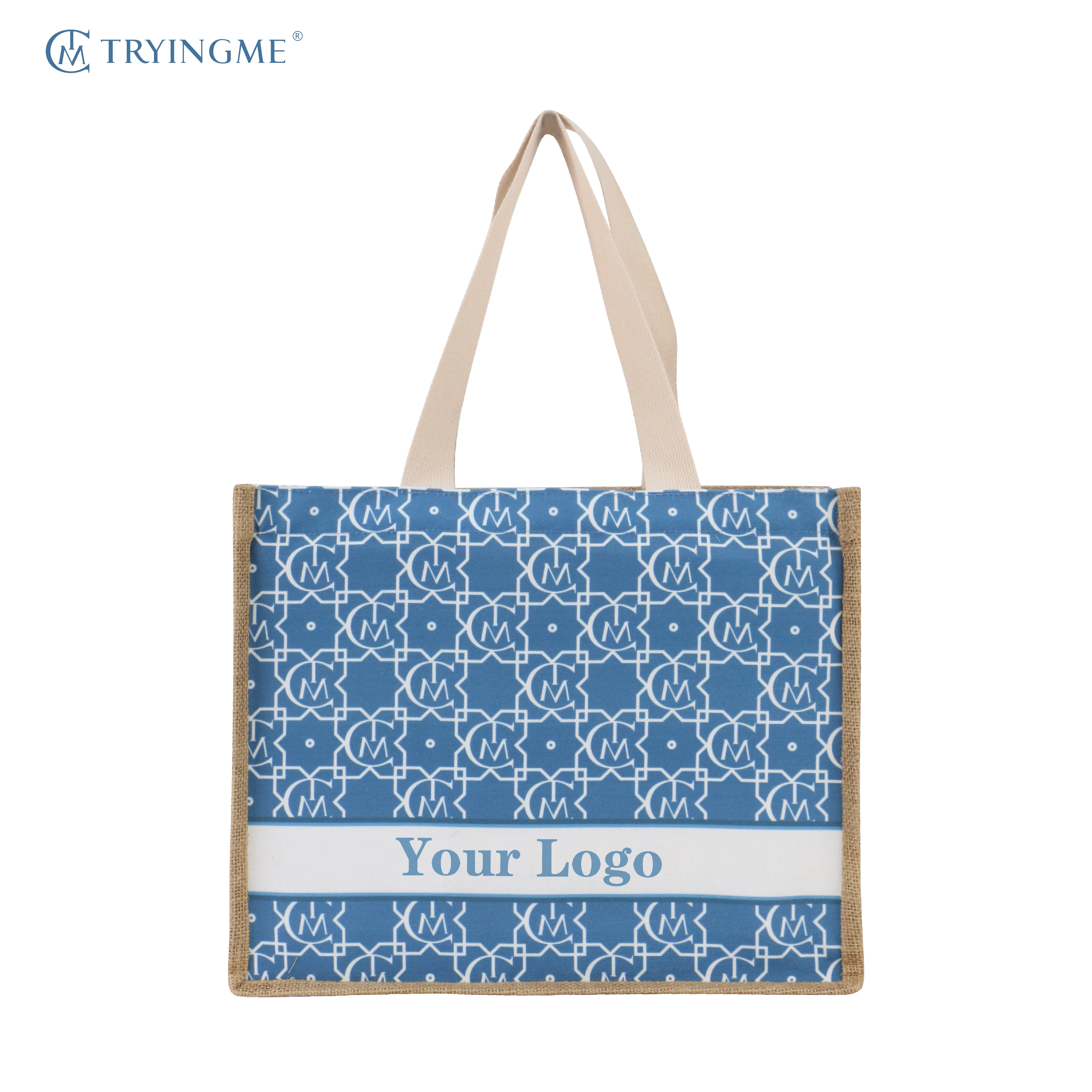 Custom Design Large Jute Burlap Shopping Beach Tote Bag With Handles for Traveling Wedding Gift