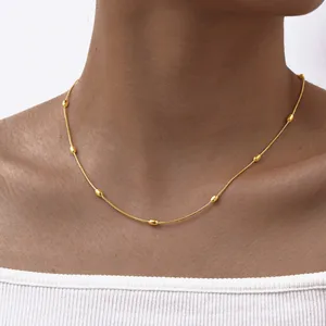 Fine Rice Beads Snake Bone Chains Necklaces Tarnish Free Stainless Steel Gold Plated Simple Clavicle Necklace for Women