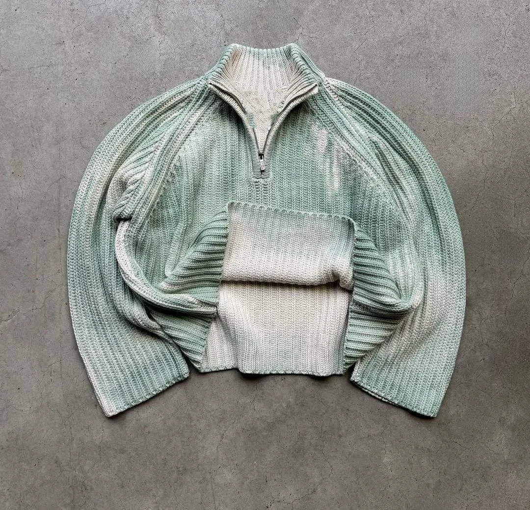 Knitwear Manufacturers Custom Design Logo Ribbed Vintage Acid Wash Knitted Jumper Streetwear Pull Homme Half Zip Sweater Men gallery 3
