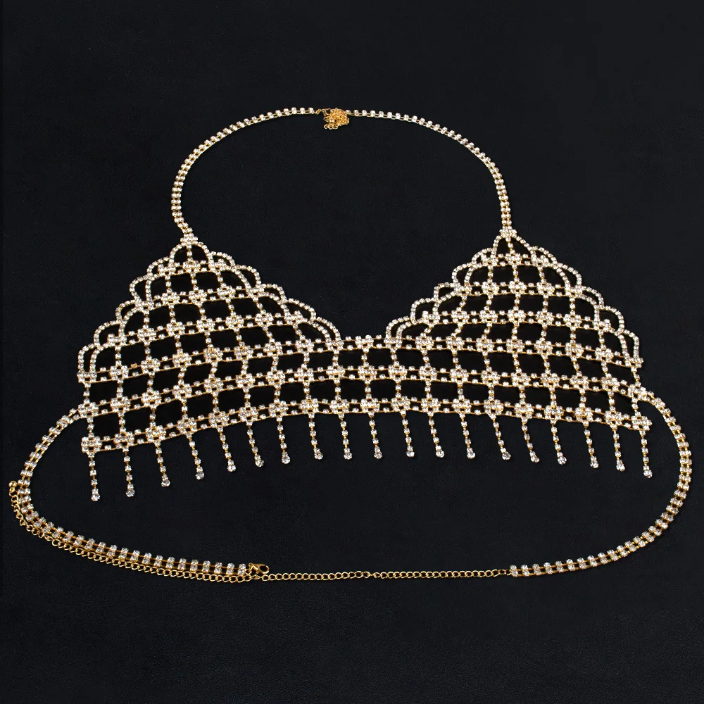 Fashion Jewelry Accessories Rhinestone Fringe Body Chain Gold Silver Crystal Sexy Bikini Bra