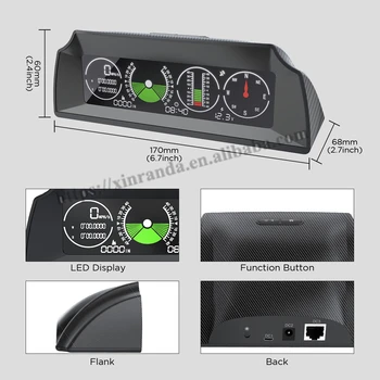 jimny autool gps hud auto velocità pendenza meter inclinometro 12v generale  display head-up con inclinazione inclinometro latitudine goniometro