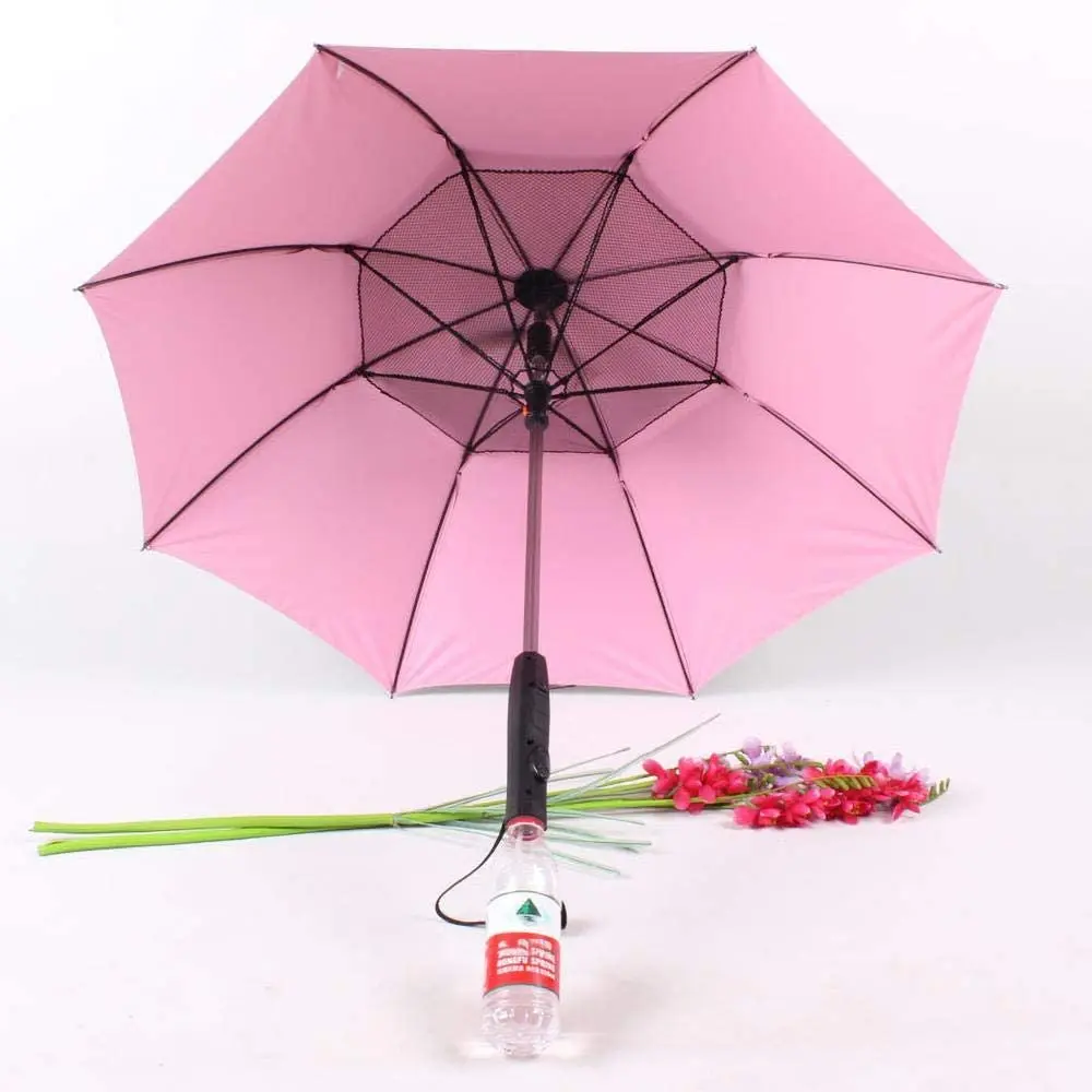 UV Protect Solar Power Umbrella Fan Cooling Fan Umbrella with Fan and Water Spray