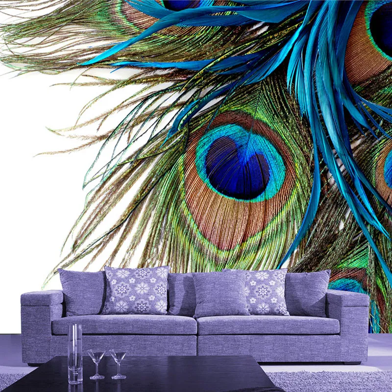 High Quality Custom Mural Wallpaper 3d Blue Peacock Feather Large Wall  Painting Modern Living Room Bedroom Non-woven Wallpaper - Buy Papier Paint