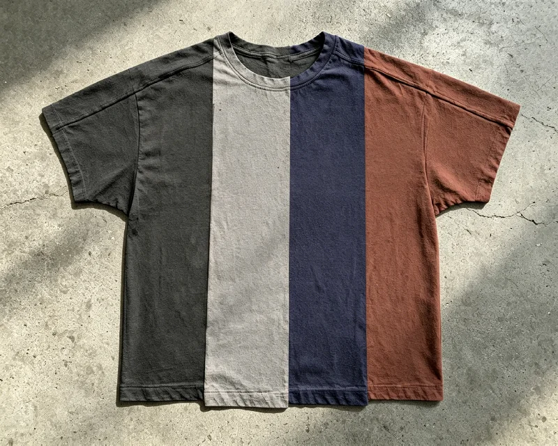 Custom Men's T-shirts Summer Irregular Uneven Hem Multi Spliced Screen Print Faded Distressed Vintage Acid Wash T Shirts gallery 2