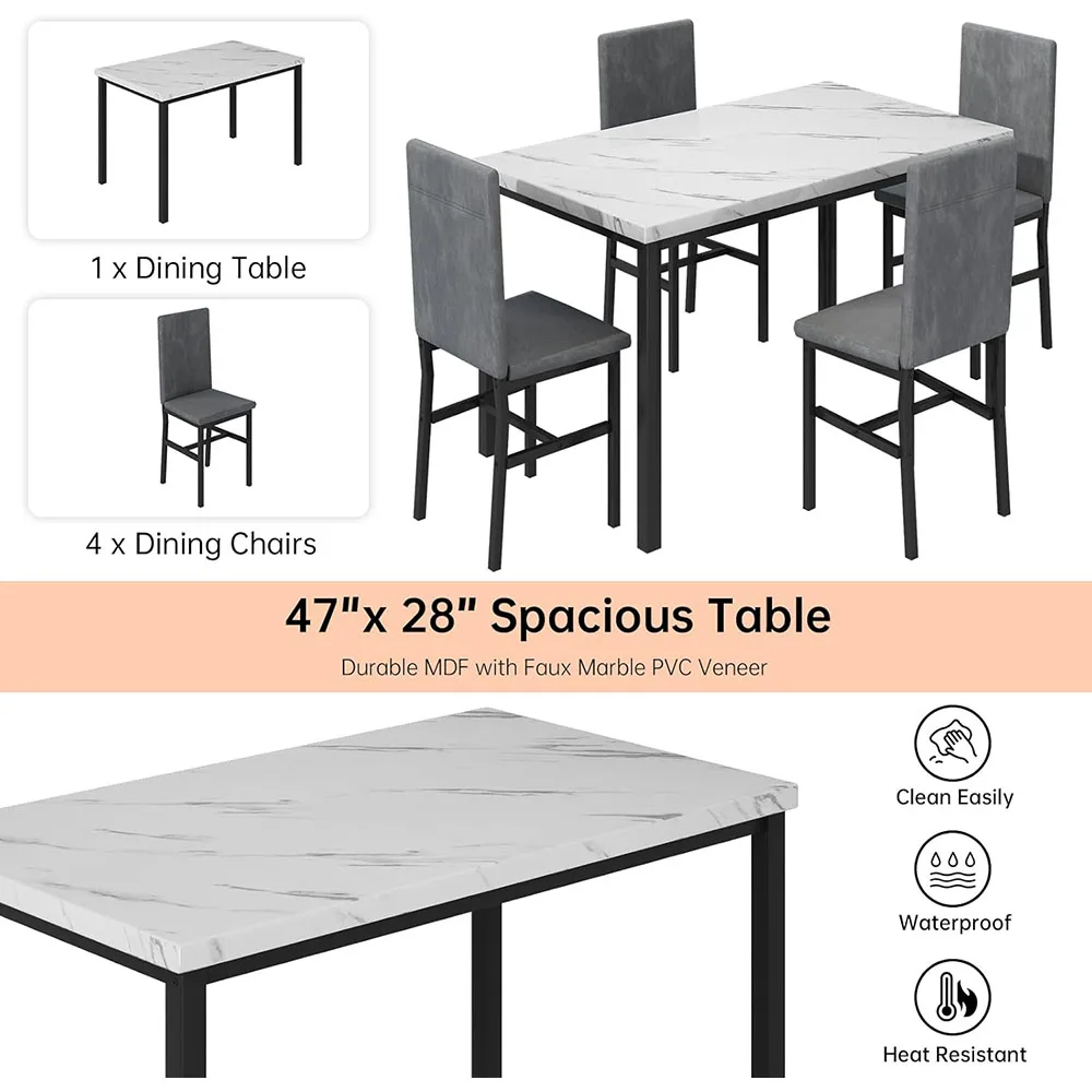 Modern Kitchen Table and Chairs 5 Piece Dining Room Table Set with Marble Top for Small Space details