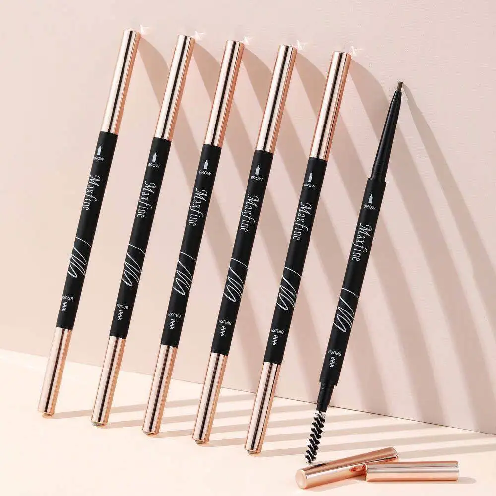 MAXFINE Custom Logo Own Brand Makeup Thin Eye Brow Pencils Retractable Slim Eyebrow Pencil Private Label