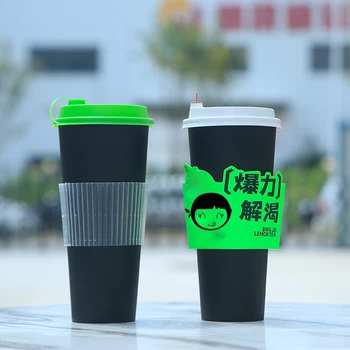 Hot Selling 24oz Black Cold Coffee Mug Plastic Cups With Lid And Straw