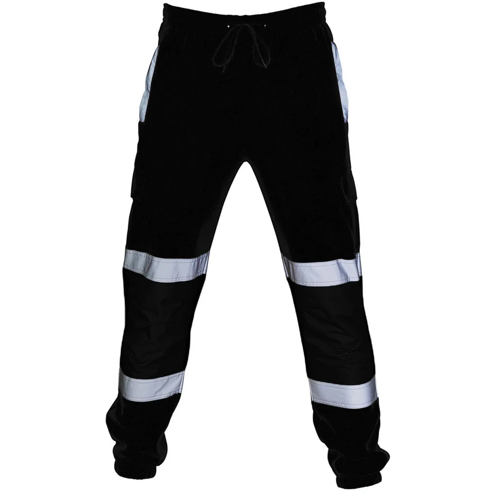 New Style Plus Size Men’s Pants & Trousers Splicing White Reflective Safety Pants Cargo Reflective Pants