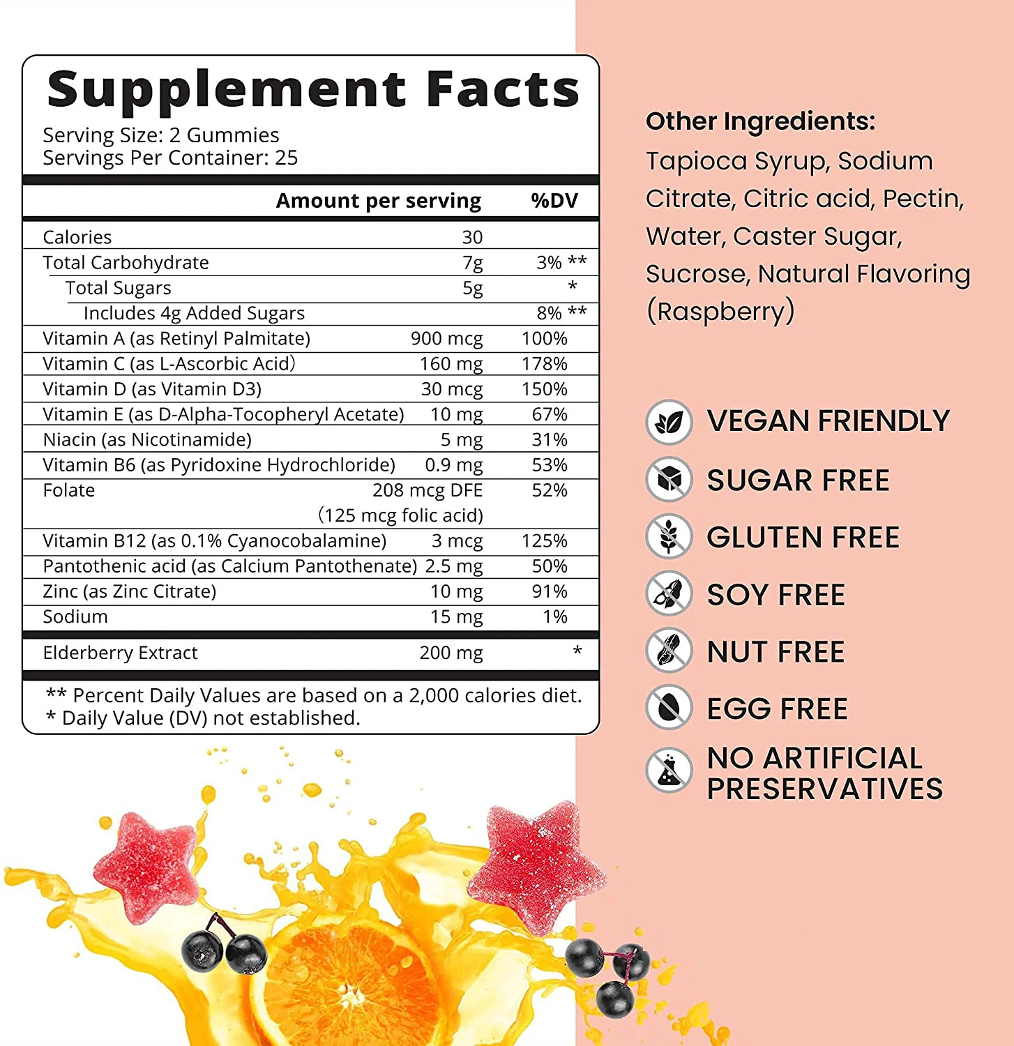 Health Care Supplement Multivitamins Black Elderberry Gummies with Vitamin C Boost Immune System