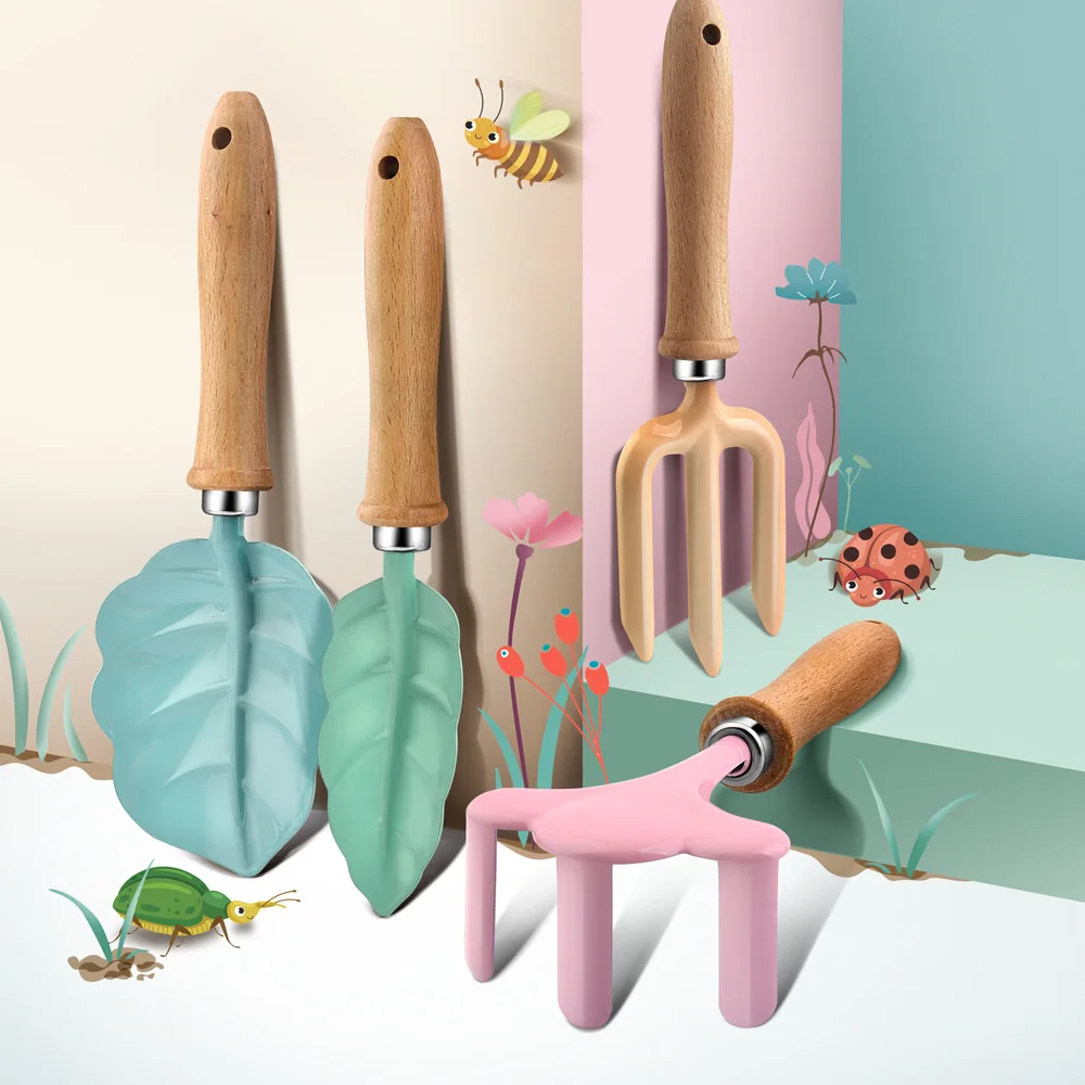 New Cartoon Children Garden Planting Tool Set Dredging Shovel Turning Rake Planting Flowers Three Fingers Fork Garden Tools Set