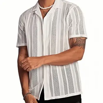 wholesale african market Mens clothing mesh cardigan short sleeve shirt casual t shirt hollow with holes