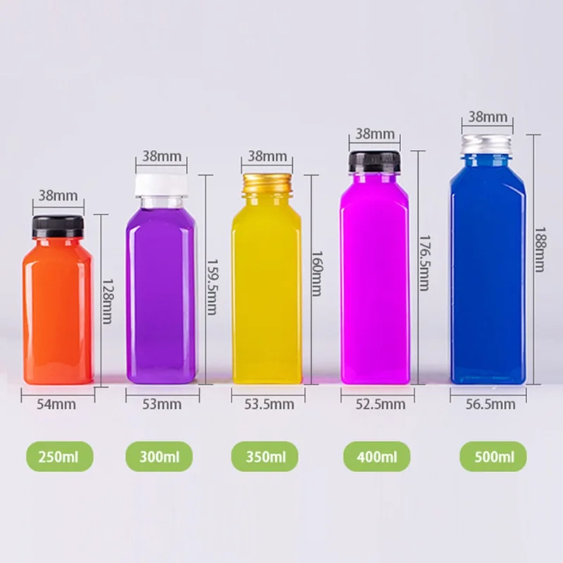 XYA Wholesale PET juice bottle with temper-evident caps Clear Square Boba tea bottle for Cold Drink manufacture