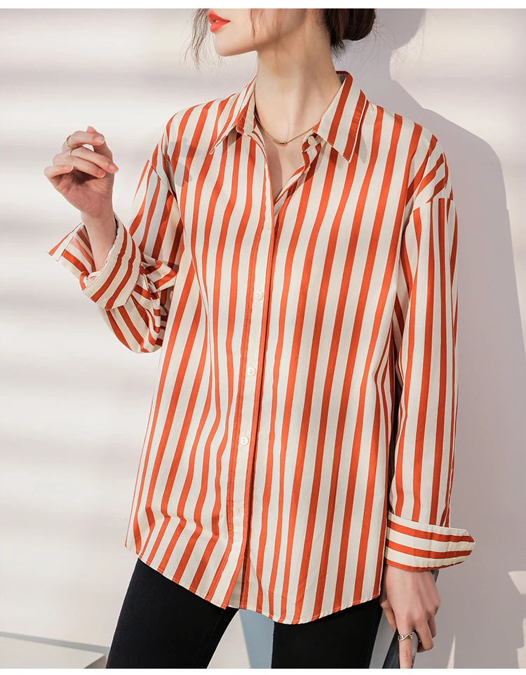 Profession Office Printing Striped Single-breasted Blouse Women New ...