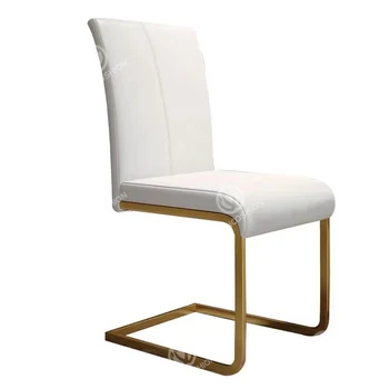 High Back Restaurant Dining Chairs Home Dining Room Furniture White Gold Black Metal PU Leather Dining Chair