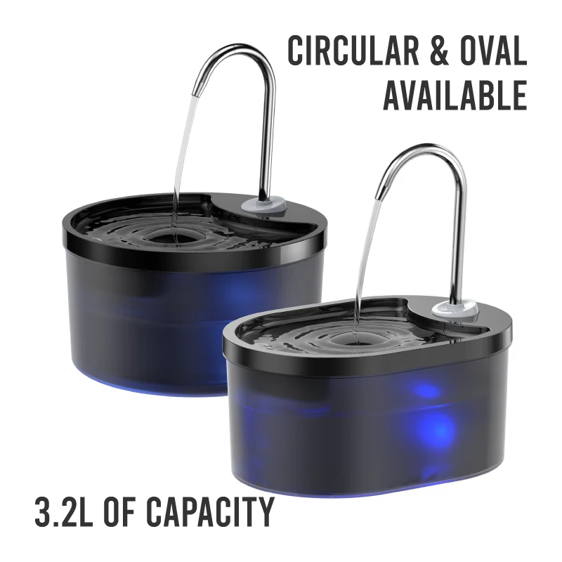 BLUEWORTH Automatic USB-Powered Pet Water Fountain Filtration System 3.2L Capacity Waterproof Portable Oval Design for Dogs Cats