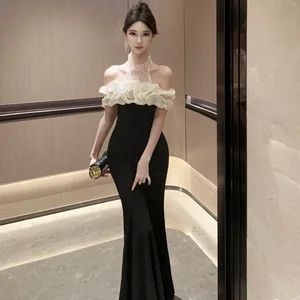 French High Quality Temperament Celebrity Black Mermaid Banquet Dress
