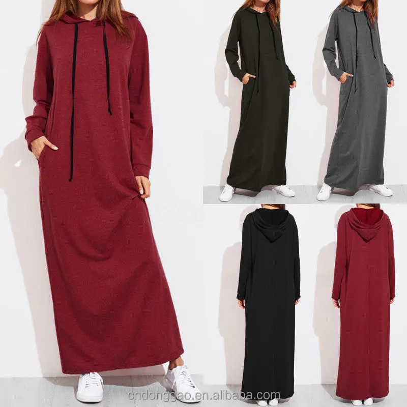 Women Maxi Sweatshirt Hooded Dresses 
