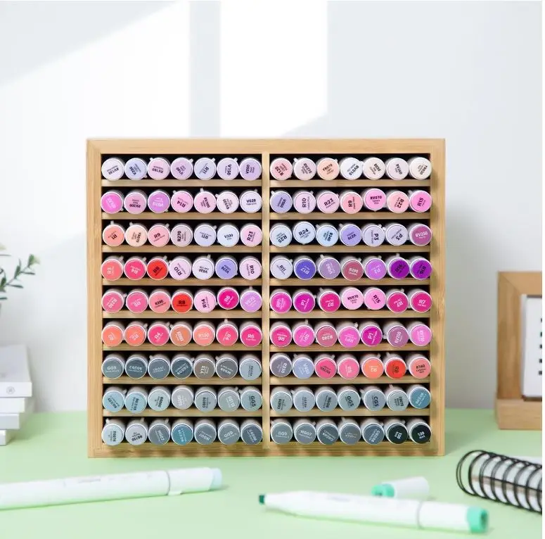 Walowalo Organisateur Bambou Pour 176 Marqueurs - Rangement Horizontal 22 Compartiments, Support Stable Pour Marqueurs à Alcool, Artistes & Bureau