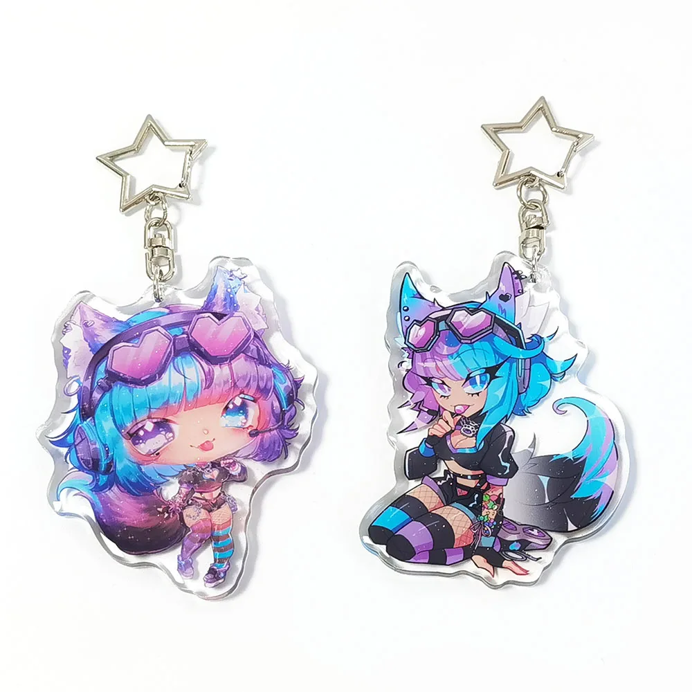 Custom Clear Printed Double Glitter Epoxy Resin Acrylic Charms Keychain for Gift With Star Clasp