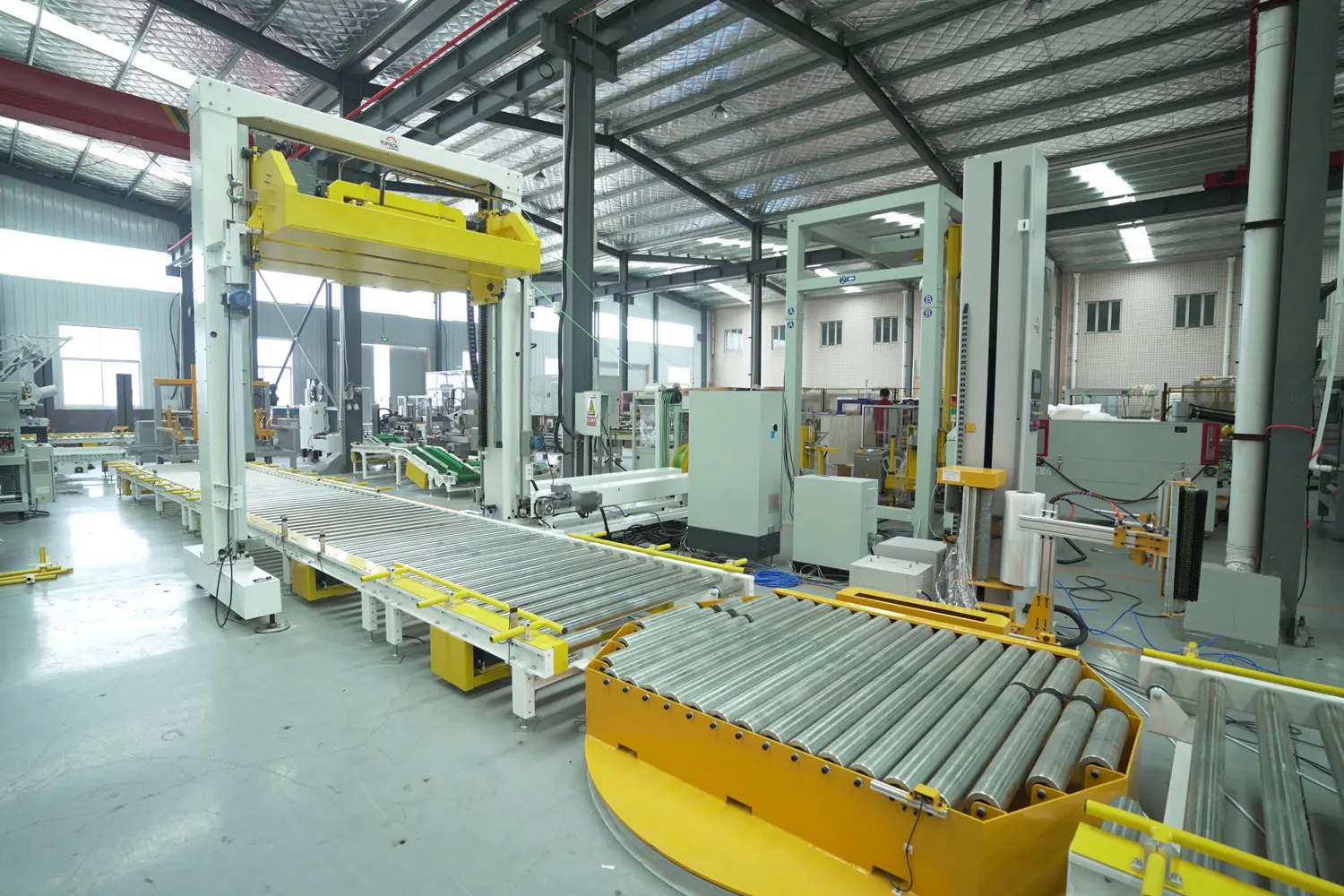 Automatic Pallet Packing System Film Stretch Wrapping Machine and Strapping Machine With Double Strapping Head Top Press