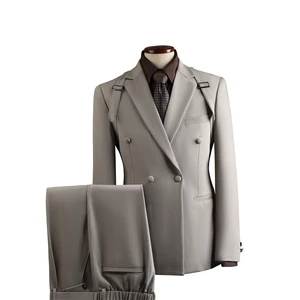 Men's High Quality Viscose/Polyester Single Breasted Suit 2-Piece Coat Pant Zipper Fly Flat Front Style Plus Size Breathable