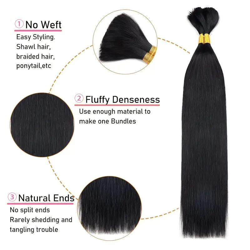 Capelli umani vergini brasiliani lisci sfusi per intrecciare 16-24 pollici 50 g colore nero naturale qualità da salone_voghion.com