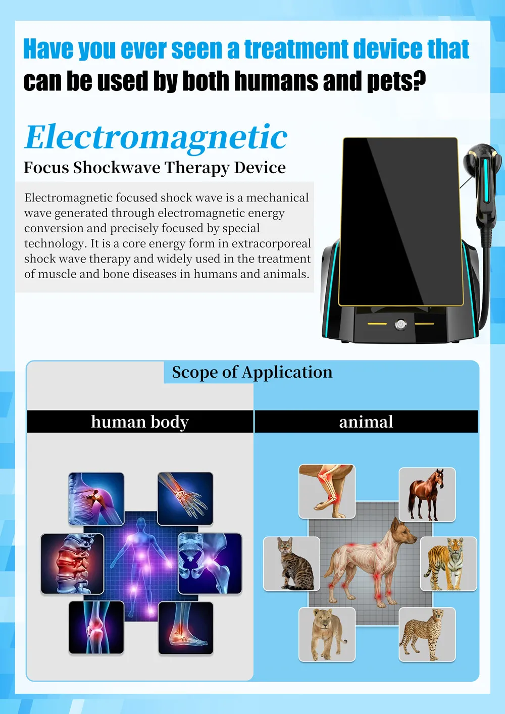 Focused Electromagnetic Shock Physical Therapy Device Focused Wave Therapy Pain Relief for Vet Use