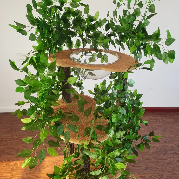 High Quality Large Cat Jumping Platform Cat Tree With Artificial Leaves Transparent Hemispheric Bowl