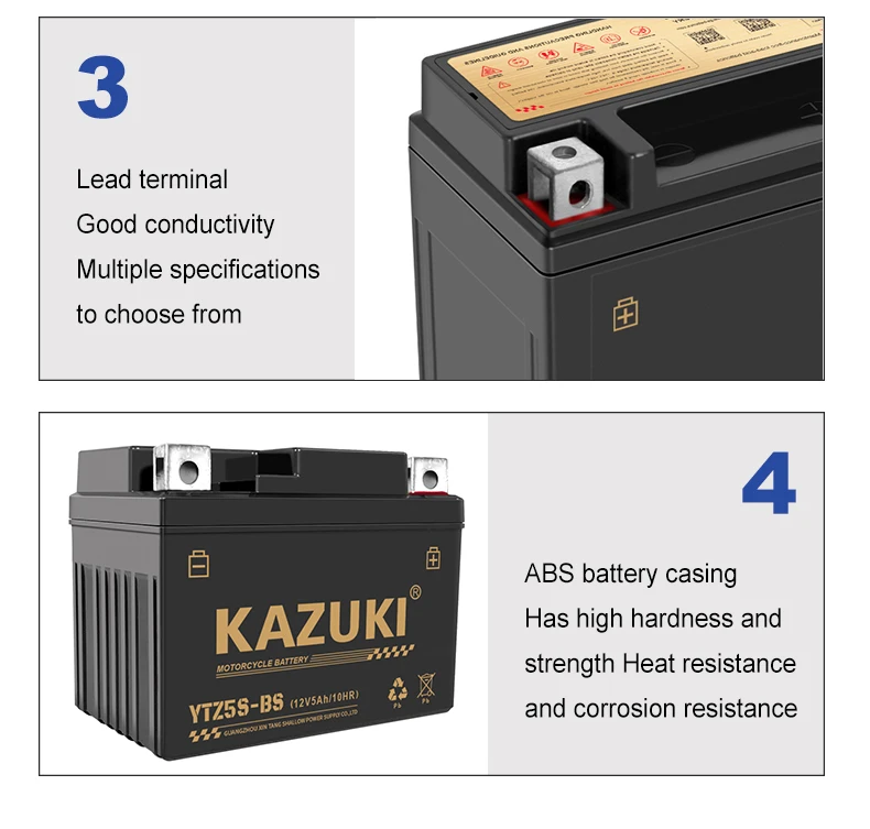KAZUKI 12V 5AH Sealed Lead Acid Motorcycle Battery - ISO9001