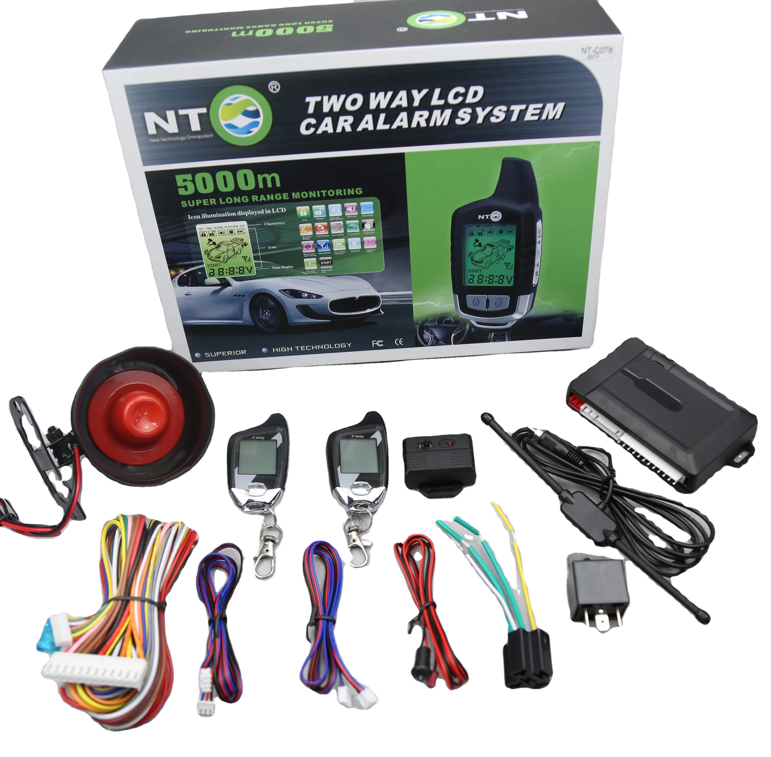 NTO 2 Way Touch Sensitive Dynamic Remote Display Two Way Car Alarm Security System Manual Parts and Accessories for Car