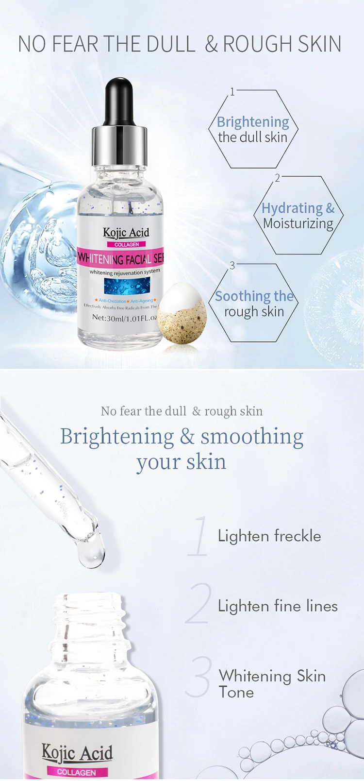 30ml Anti aging brightening hydrating lightening whitening facial kojic acid collagen serum