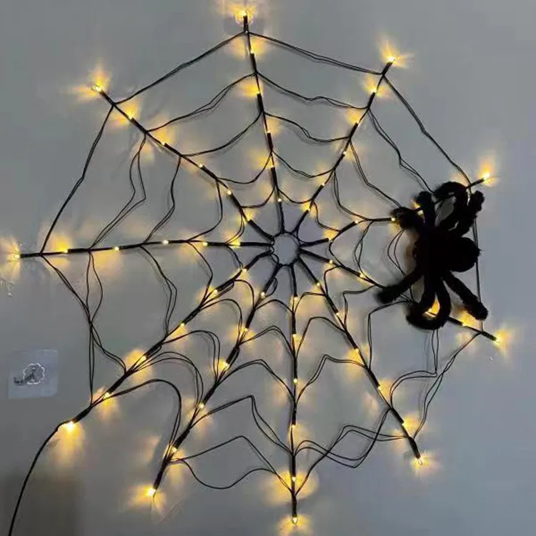 Wholesale 8 Modes Led Spider Web Light With Battery Box Remote Control Halloween Atmosphere Decoration Props