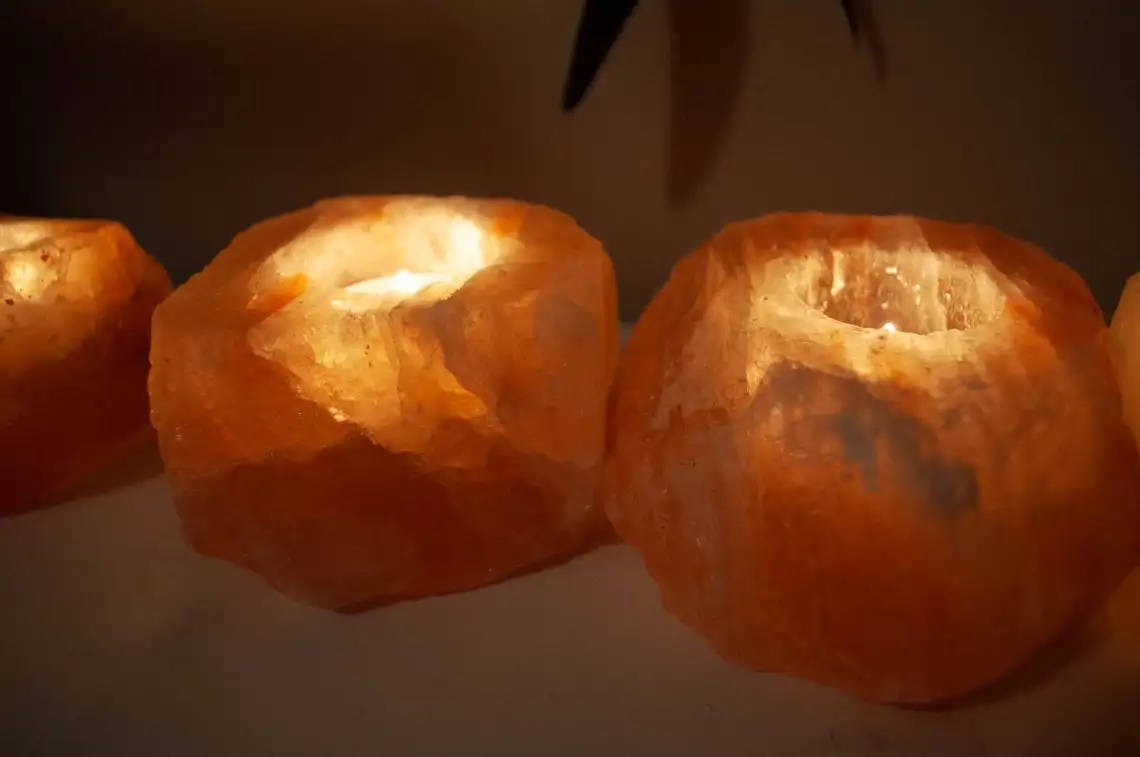 Pink Himalayan Crystal Rock Tealight Candle Holder Customized Himalayan