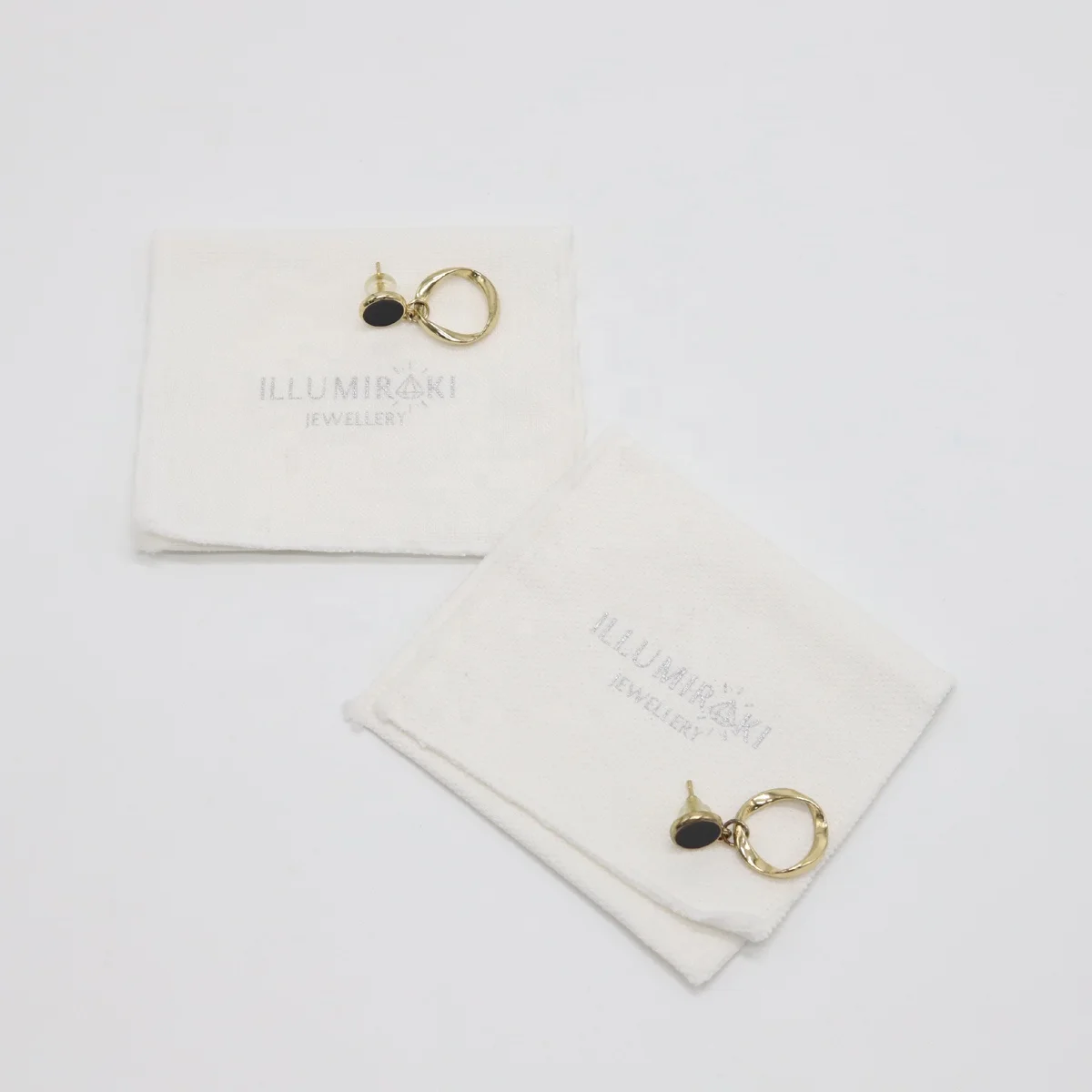 High End Silver Logo Brush Flap Cotton Canvas Jewelry Pouch Envelope Mirror Gift Bracelet Jewelry Packaging Bag