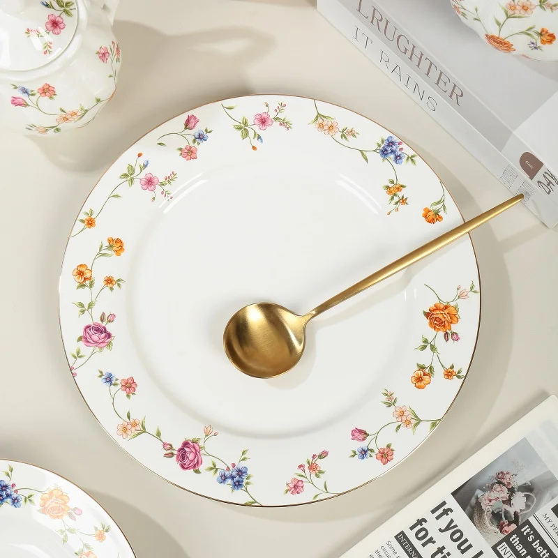 product wholesale ceramic flower prints cup and saucer set elegant tea pot set restaurant personalized decal tableware set-5