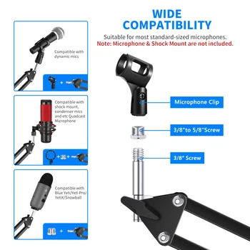 Neewer Extendable Recording Microphone Holder Suspension  Scissor Arm Stand Holder with Mic Clip Table Mounting Clamp detail image