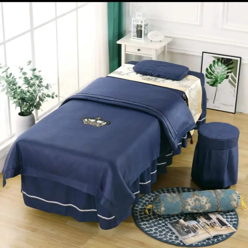 Beauty Salon Bedspread 4 Pieces Set High End Massage Parlor Spa Health Bed Cover Bed Skirt 3064