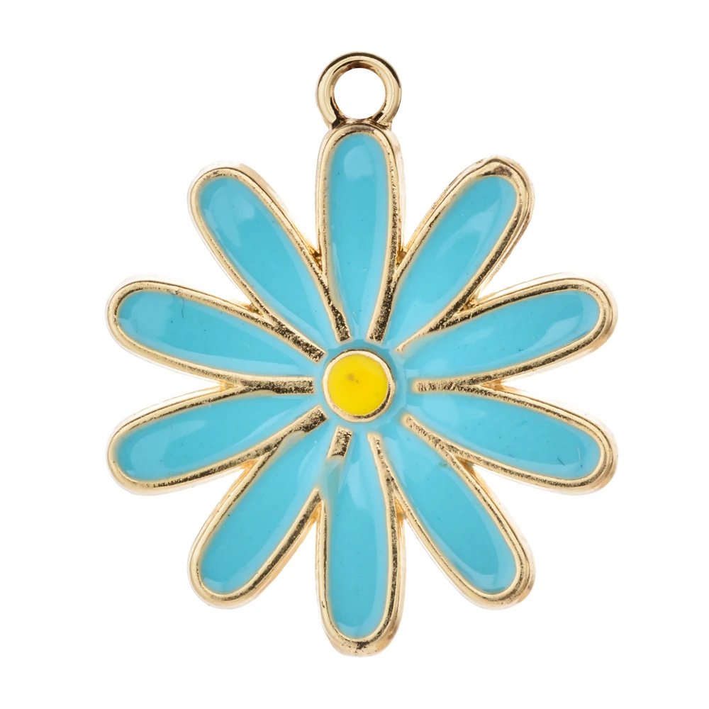 Fashion Doublefaced Flower Charms Enamel Sunflower Daisy Pendant For