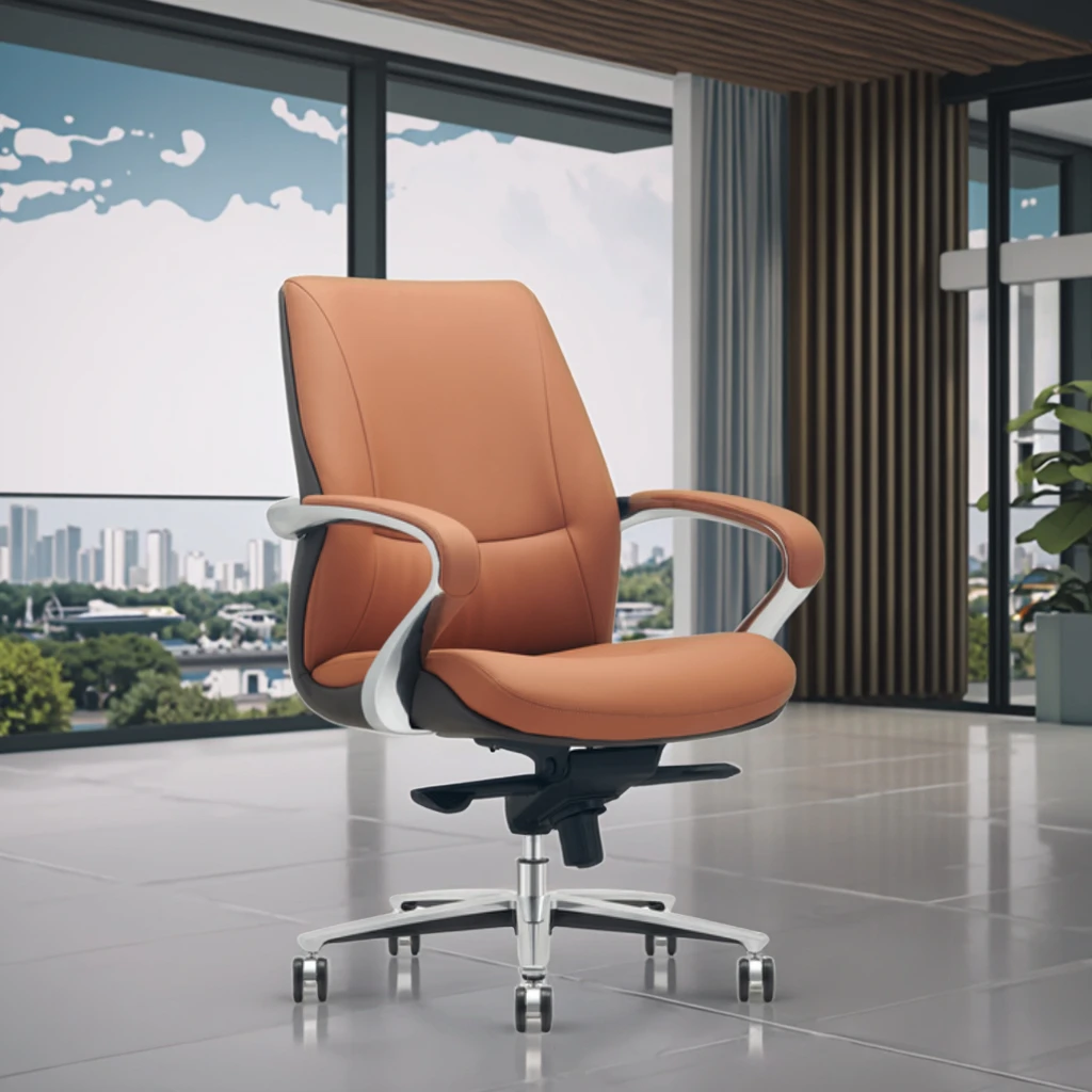 Modern Leather Ergonomic Desk Chair with Adjustable Height and Aluminium Frame for Home Office 4