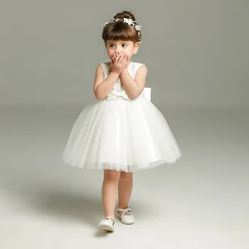 Wholesale Baby Christening Dress Kids Princess Wedding Party Flower Tulle Baby Baptism Sleelvess Dresses For Girls