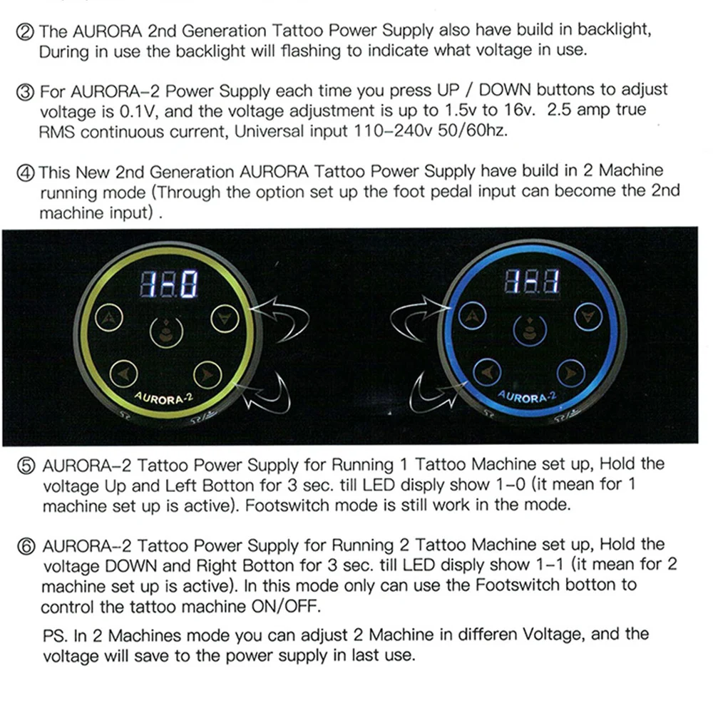 タトゥーマシン用 AURORA2 tattoo power supply tattoo machine Aurora