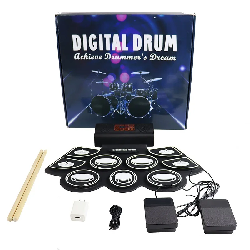 Electronic Roll up Drum Set Kit Educational Music Toy Drum Foldable Usb Mini Percussion Instrument for Practice