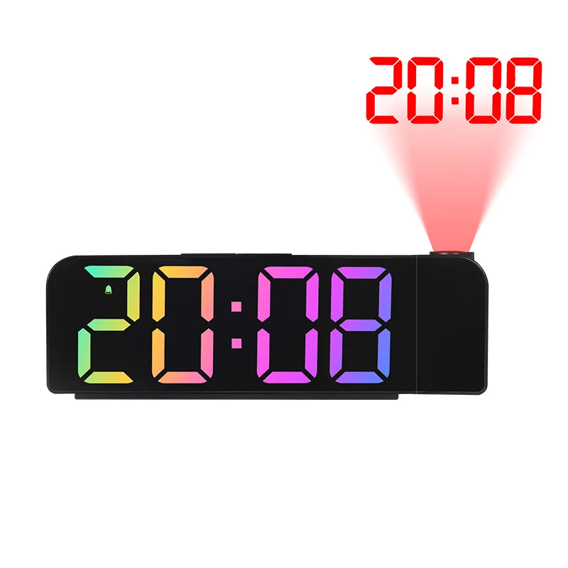Modern LED Digital Display Alarm Clock 180° Projector USB Charging Electric Single Face Solar Powered for Studying Placement