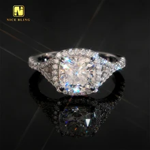 GRA Certificate Iced Out Jewelry Diamond Wedding Rings Women 925 Silver 8mm Cushion Cut Moissanite Engagement Ring For Women