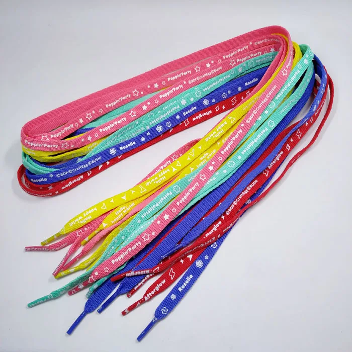 Colorful color twill fabric polyester strap printed custom logo shoelaces